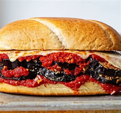 No Fry Eggplant Parm Sandwiches Are Cheesy Saucy And Built For Two