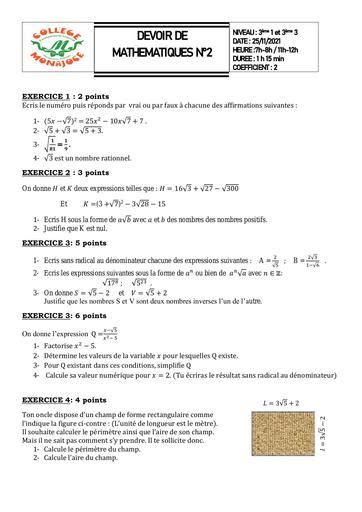 Devoir De Mathematiques 2 3eme 1 Et 3 By Djaha Pdf