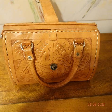 Leather Tooled Mexican Frame Satchel Handbag Gem