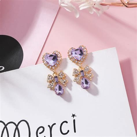 New Fashion Korean Women Heart Crystal Vintage Dangle Earrings Bowknot