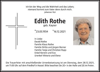 Traueranzeigen Von Edith Rothe Saarbruecker Zeitung Trauer De