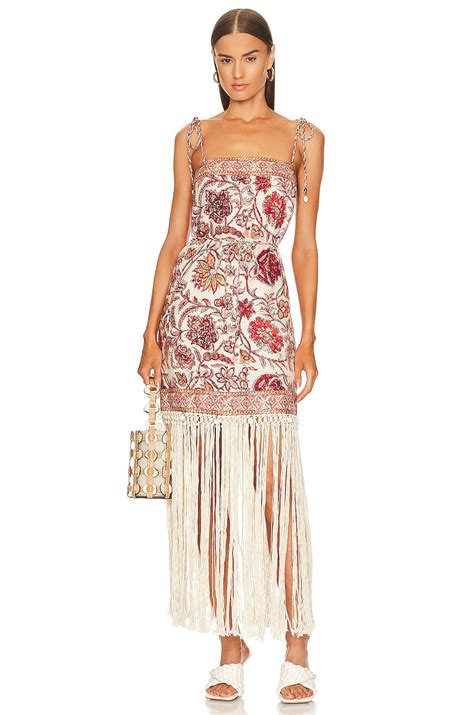 Zimmermann Vitali Fringe Midi Dress In Sepia Floral REVOLVE