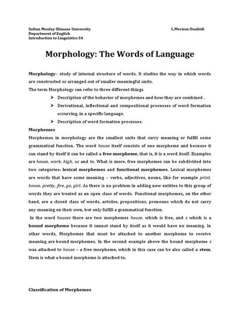 Morphology | PDF | Morphology (Linguistics) | Part Of Speech