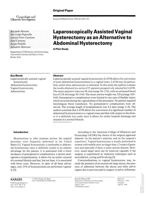 Pdf Laparoscopically Assisted Vaginal Hysterectomy As An Alternative