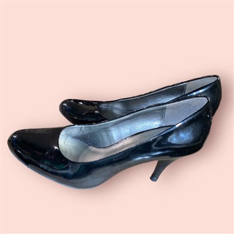 Black Patent Faux Leather High Heel Pumps Size 7 5m Gem