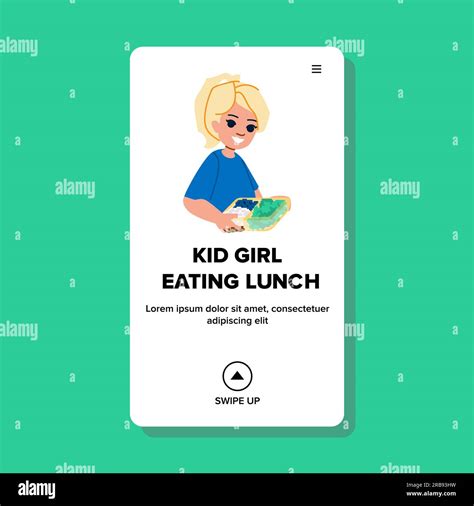 Happy Kid Girl Eating Lunch Vector Stock Vector Image And Art Alamy