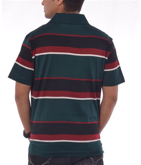 Moffi Double Gas Mercerized Cotton Stripe Green Polo T Shirt Buy