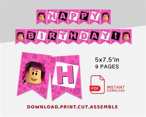 Pink Roblox Birthday Banner Diy Roblox Printables