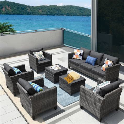 OVIOS New Vultros Gray 7 Piece Wicker Patio Conversation Set Ating Set