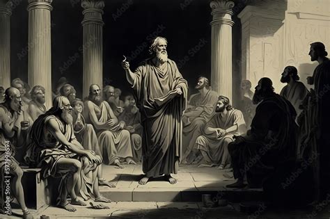 Socrates Standing In Front Of A Group Of Judges And Citizens In The