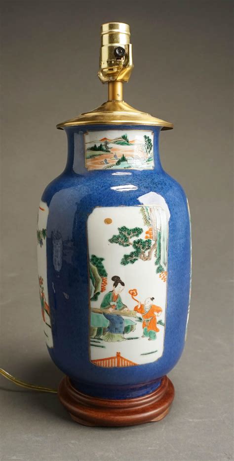 Lot Chinese Powder Blue Ground And Polychrome Scene Decorated