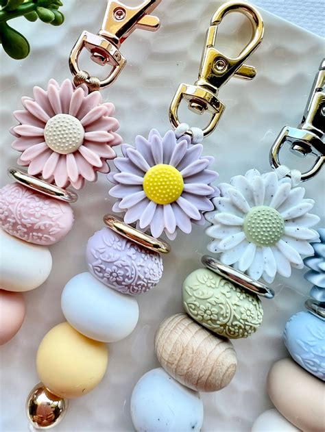 Silicone Bead Keychain Beaded Keychain Beaded Keyring Handbag Etsy