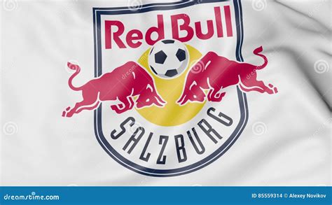 Close Up Of Waving Flag With FC Red Bull Salzburg Football Club Logo