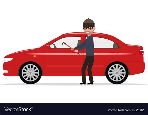 Cartoon robber steals a car Royalty Free Vector Image