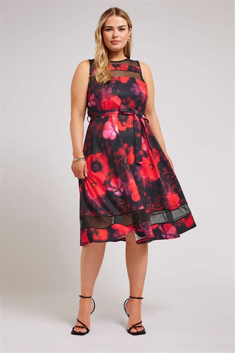 Yours London Plus Size Red Floral Print Skater Dress Yours Clothing