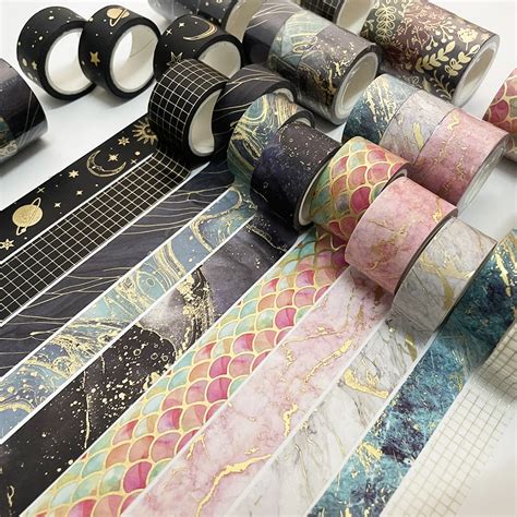 Ensemble De Rouleaux De Ruban Adh Sif Washi Feuille D Or Motif Toiles