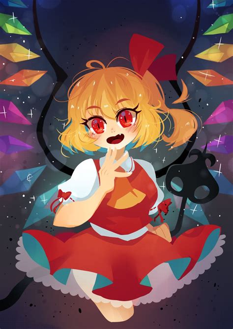 Safebooru 1girl Ascot Blonde Hair Crystal Wings Dress Fang Flandre