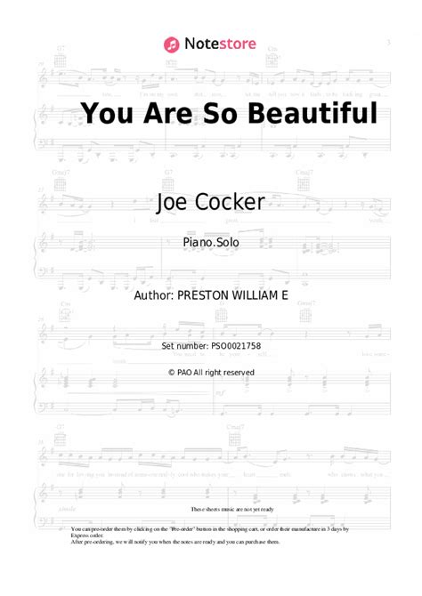 You Are So Beautiful Piano Sheet Music Joe Cocker In Note