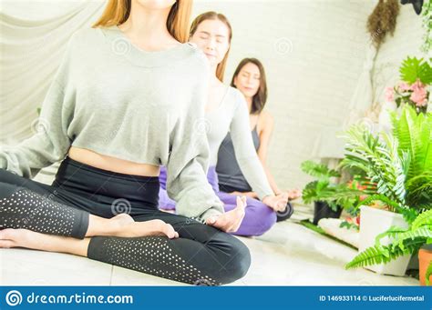 Grupo De Mujeres Hermosas En Las Clases De La Yoga Y De La Meditaci N