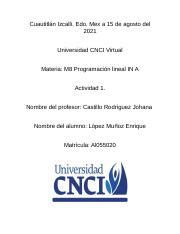 Act 1 Programación Lineal IN A docx Cuautitlán Izcalli Edo Mex a