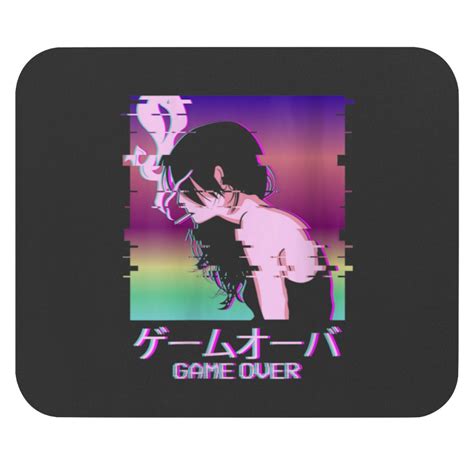 Japanese Vaporwave Sad Anime Girl Game Over Indie Aesthetic Mouse Pads