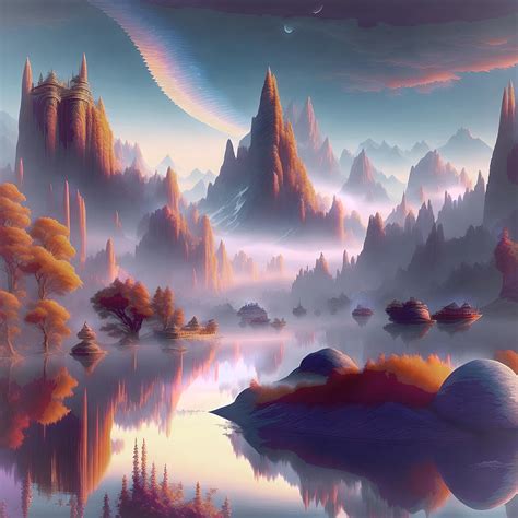 Mystical Mountain Lake Scene Digital Art by Carol Lowbeer - Fine Art ...