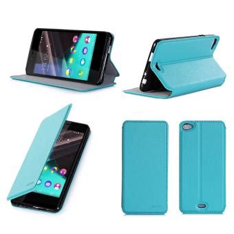 Etui Wiko Pulp 4G LTE Turquoise Luxe Ultra Slim Cuir Style Avec Stand