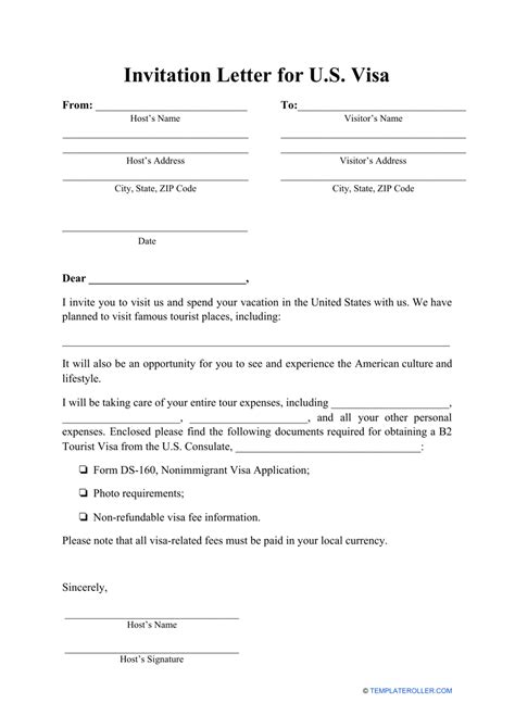 Invitation Letter For Us Visa Template Fill Out Sign Online And Download Pdf Templateroller