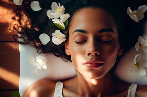 Premium Ai Image Spa And Beauty Concept Portrait Of A Young Woman Laying Down On Massage Table