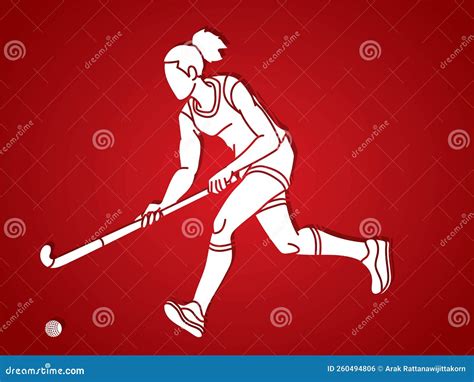 Field Hockey Sport Female Player Action Cartoon Graphic Vector Stock