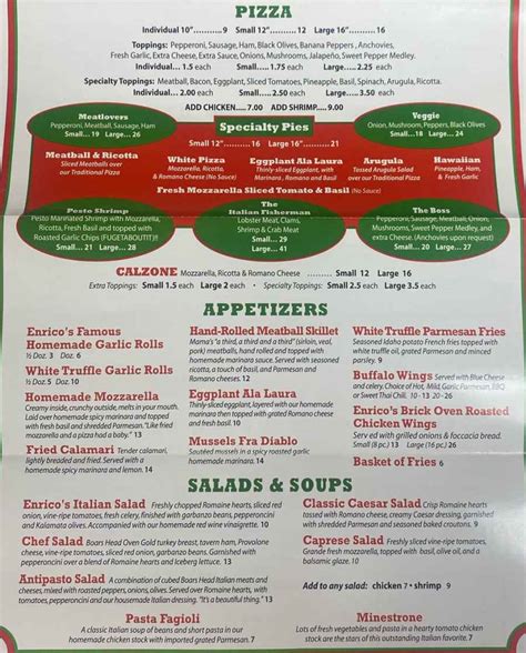 Enrico's Pizza Menu, Tavernier, FL