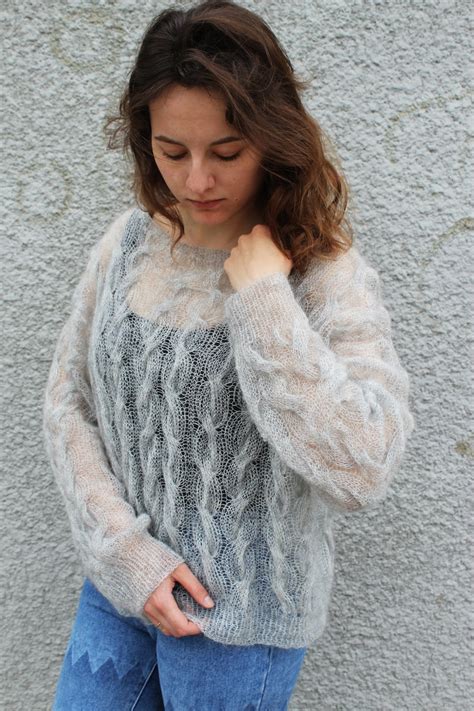 Mohair Sweater Pdf Knitting Pattern Printable Oversized Cable Etsy