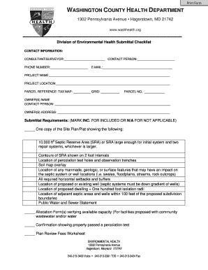 Fillable Online Washco Md Health Department Submittal Checklist