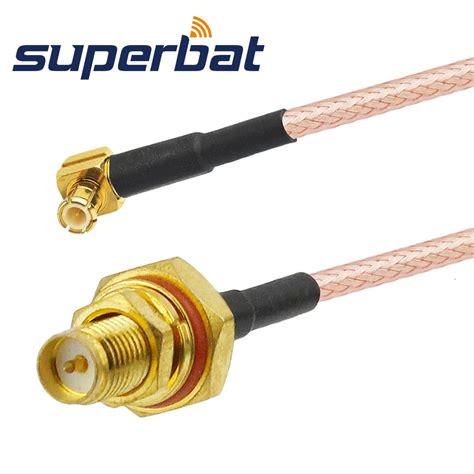 Superbat Mcx Rf Coax Jumper Cable Assembly Mcx Male Plug Right Angle To Rp Sma Female Bulkhead