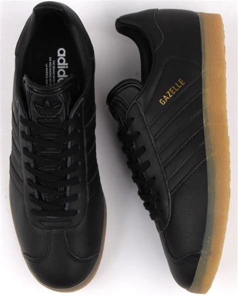 Adidas Gazelle Trainers Black Leather Gum 80s Casual Classics