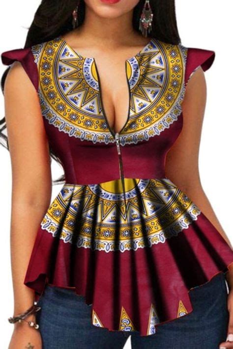 African Fashion Dashiki Print Color Block Pleated Womens Blouse