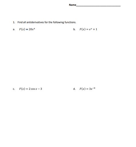 Solved Name Find All Antiderivatives For The Following Chegg