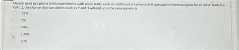 Solved Mendel used pea plants in his experiments, with seven | Chegg.com