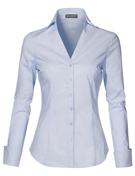 V Neck Button Down Shirt With Stretch Clearance Le3no Clothing