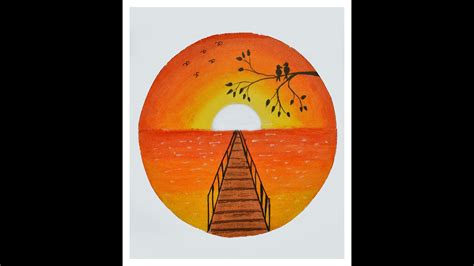 Sunset Bridge Scenery Drawing With Oil Pastel Step By Step Youtube