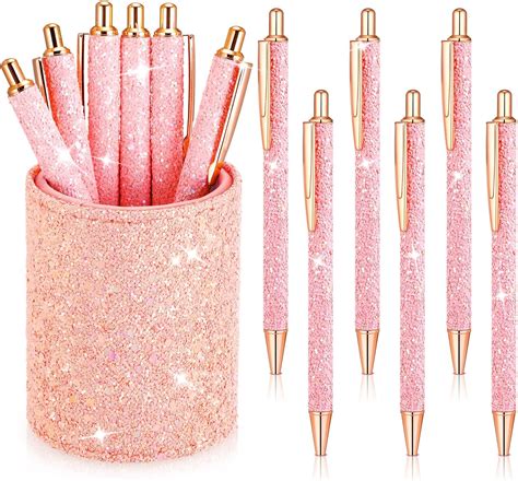 Amazon Bling Sequin Pen Holder With 6 Pcs Sequin Click Pens Cute