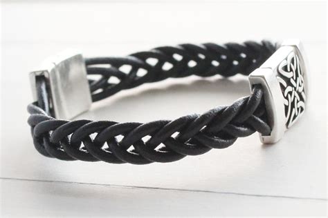 Celtic Bracelet Men Braided Leather Bracelet Leather Bracelet Etsy