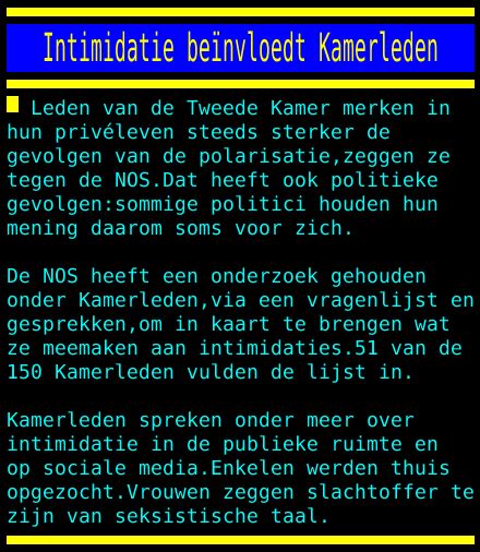 Nos Teletekst On Twitter Intimidatie Be Nvloedt Kamerleden Https T