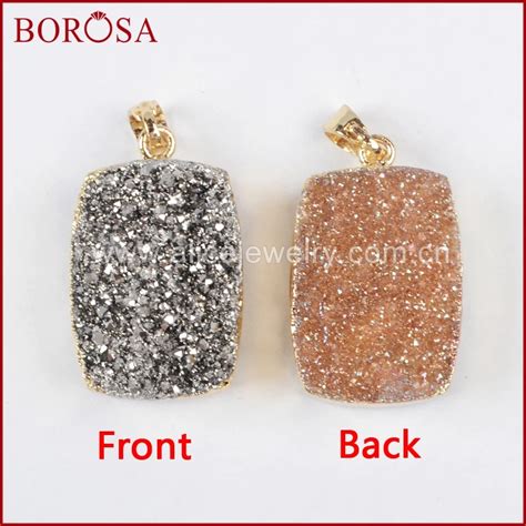 Borosa Rectangle Gold Color Natural Crystal Titanium Champagne Silver