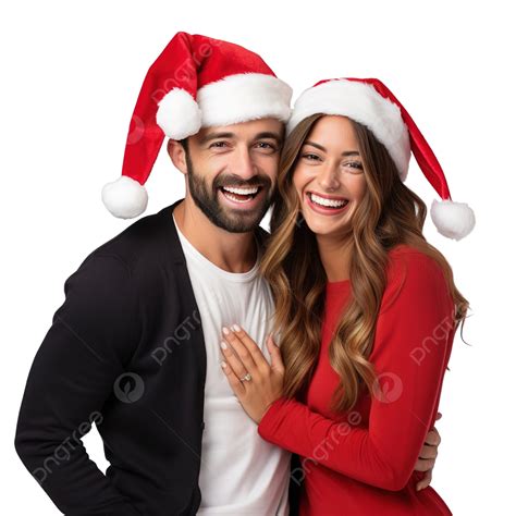 Pareja Alegre Y Hermosa Con Gorros De Pap Noel Celebrando La Navidad