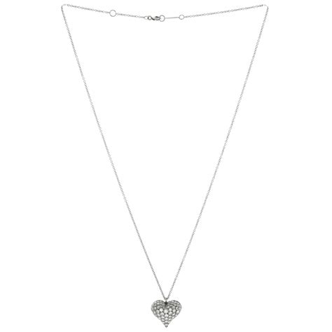 Tiffany And Co Heart Pendant Necklace Platinum With Pave Diamonds For