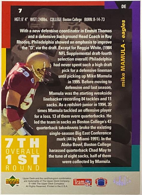 Mike Mamula 1995 Upper Deck Collector's Choice Boston College Eagles ...