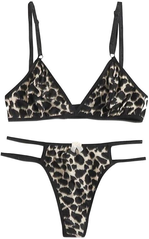 Womens Erotic Costumes Women Sexy Underwear Set Lace Leopard Print Bra