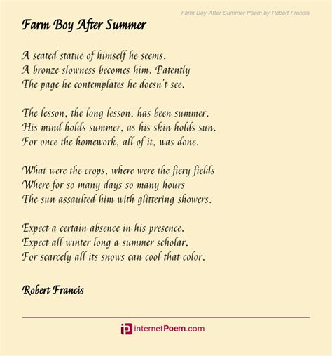 Farm Boy After Summer Poem By Robert Francis