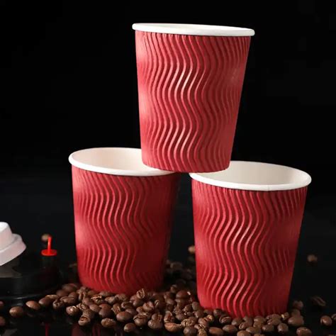 Customized Design Disposable Printed 8oz 12oz 16oz Double Wall Ripple Corrugated Coffee Cups